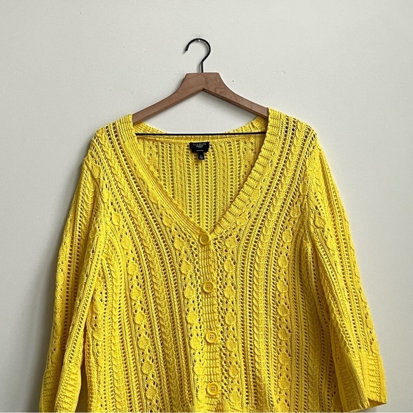 Talbots Open Stitch V Neck Button Down Pima Cotton Cable Knit Cardigan 1X - Picture 4 of 10